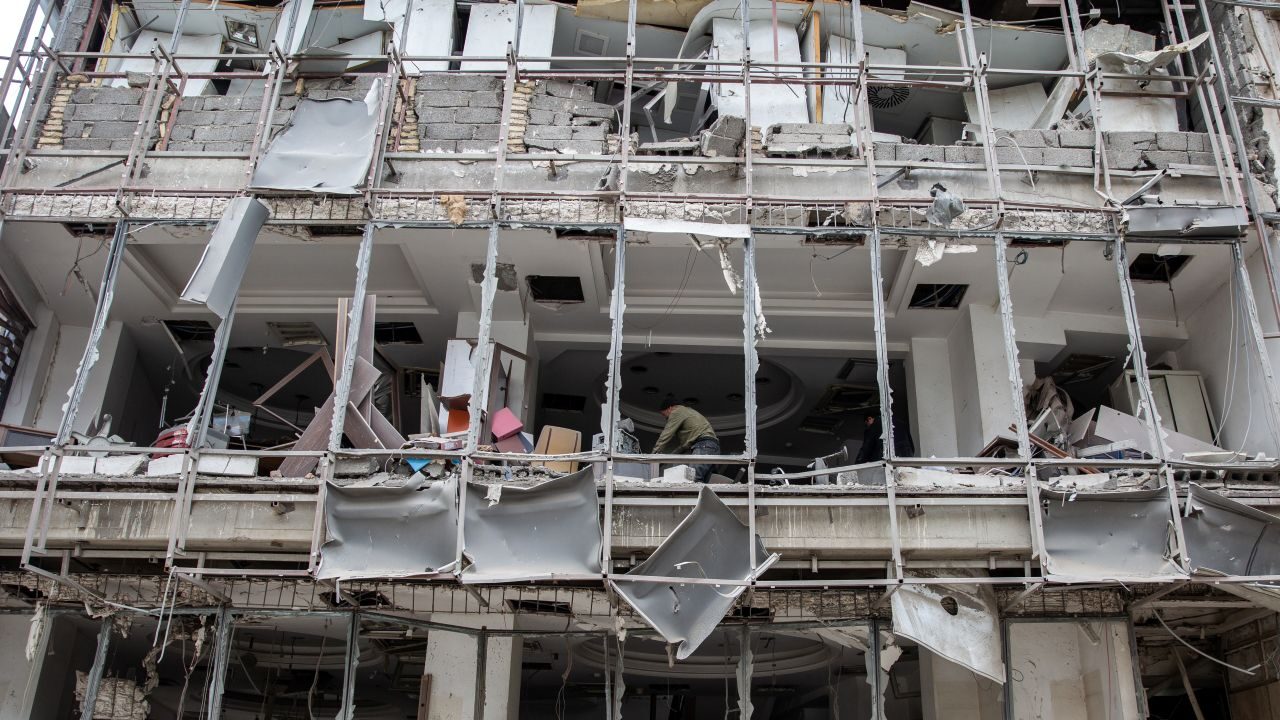 Image of damage to the Ghandi Hospital in northern Tehran, Iran, after a missile attack