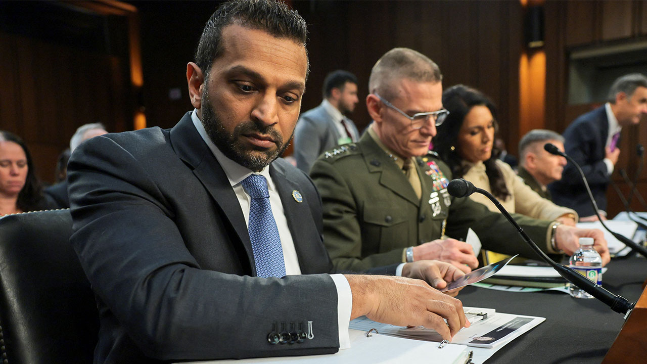 FBI Director Kash Patel, Defense Intelligence Agency (DIA) Director Lt. Gen. James Adams, Director of National Intelligence (DNI) Tulsi Gabbard, and Acting National Security Agency Director Lt. Gen. William Hartman attend a Senate Intelligence Committee hearing on Capitol Hill in Washington, D.C., U.S., March 18, 2026. (Reuters/Jonathan Ernst)