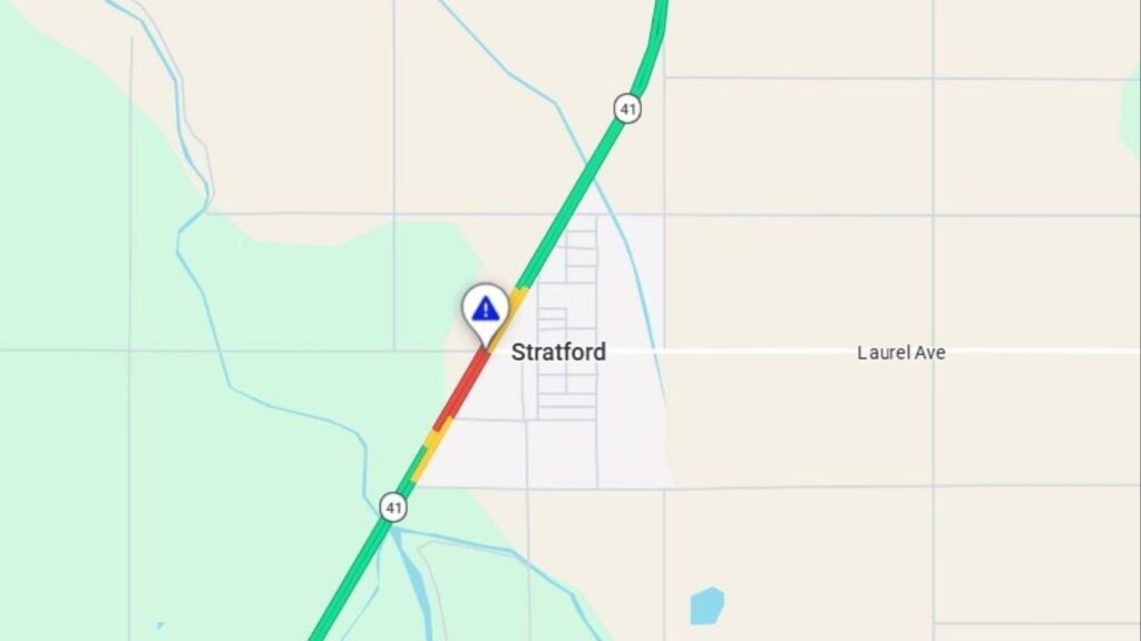Kings County’s Highway 41 is closed at Laurel Avenue due to a multi-vehicle crash, causing delays, Caltrans officials said Wednesday, March 16, 2026. (Caltrans)