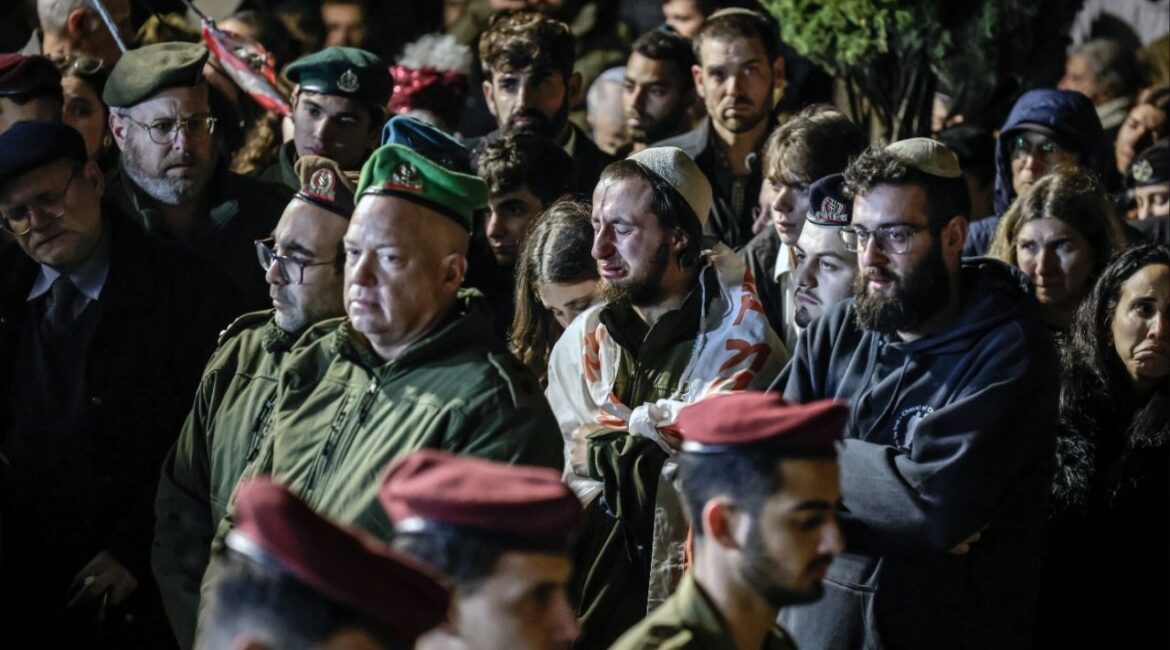 Mourners at the funeral in Jerusalem on Sunday, March 29, 2026, of Israeli Defense Force Sgt. Moshe Yitzchak Hacohen Katz, who was killed in combat in southern Lebanon. Prime Minister Benjamin Netanyahu of Israel said he had ordered his forces to increase the territory they control in southern Lebanon, adding to fears among many Lebanese of a long-term military occupation of the area. (Avishag Shaar-Yashuv/The New York Times)
