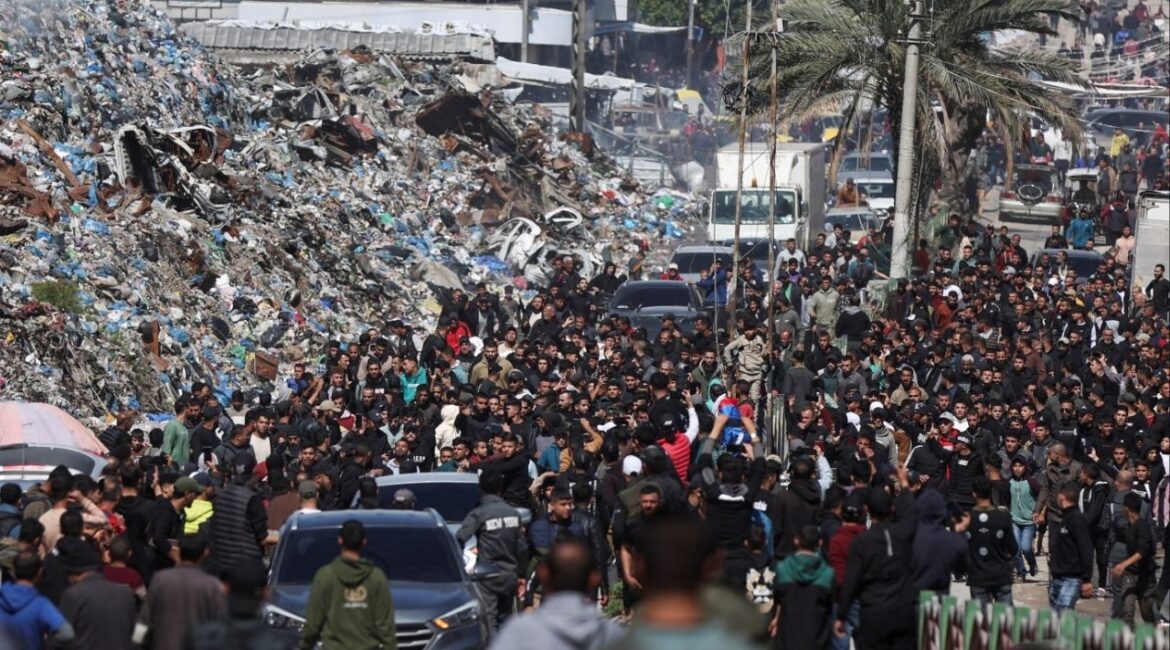 Mourners attend the funeral of Palestinians killed in an Israeli strike, according to medics, in Gaza City, March 28, 2026. REUTERS/Dawoud Abu Alkas