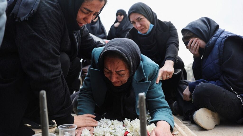 Mourners react as they attend a funeral ceremony for victims of Israeli and U.S. strikes, amid the U.S.-Israeli conflict with Iran, in Tehran, Iran, March 9, 2026. (Majid Asgaripour/WANA (West Asia News Agency) via Reuters)