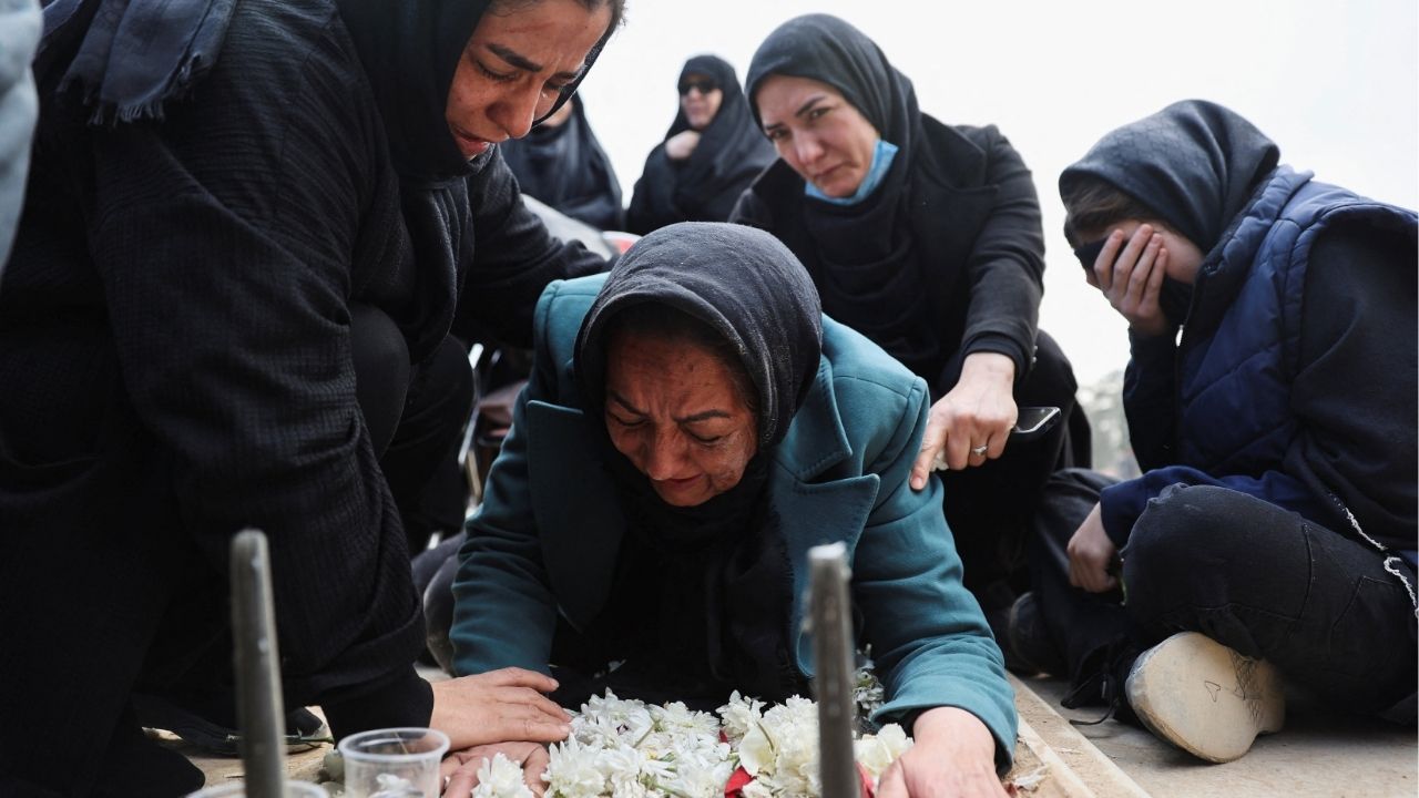 Mourners react as they attend a funeral ceremony for victims of Israeli and U.S. strikes, amid the U.S.-Israeli conflict with Iran, in Tehran, Iran, March 9, 2026. (Majid Asgaripour/WANA (West Asia News Agency) via Reuters)