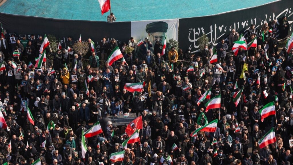 People attend a gathering to support Iran's new supreme leader Mojtaba Khamenei, amid the U.S.-Israeli conflict with Iran, in Tehran, Iran, March 9, 2026. (Majid Asgaripour/WANA (West Asia News Agency) via Reuters)