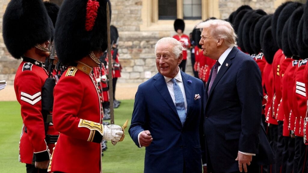 President Donald Trump and Britain's King Charles inspect the Guard of Honour as they attend a welcome ceremony during Trump's state visit, at Windsor Castle, in Windsor, Britain, September 17, 2025. (Reuters File)