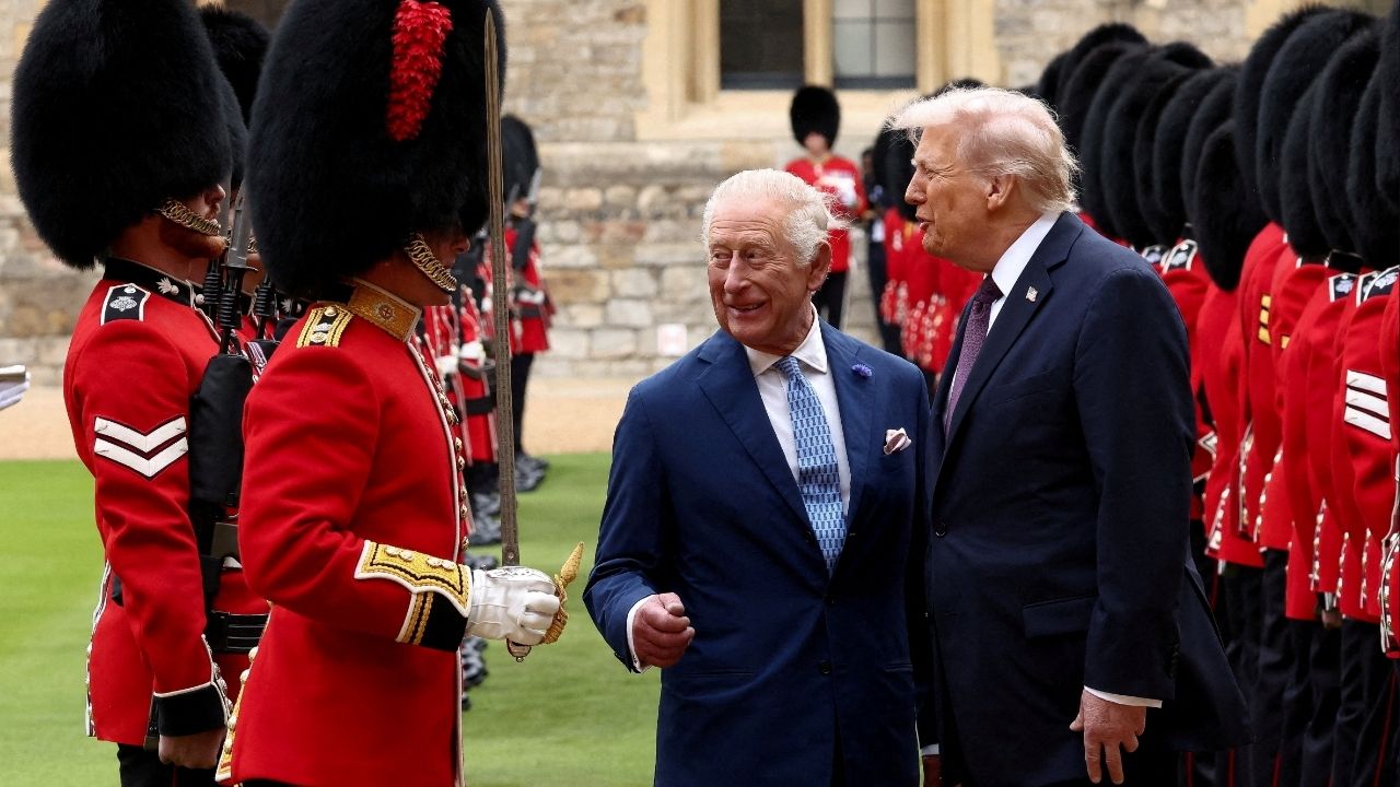 President Donald Trump and Britain's King Charles inspect the Guard of Honour as they attend a welcome ceremony during Trump's state visit, at Windsor Castle, in Windsor, Britain, September 17, 2025. (Reuters File)