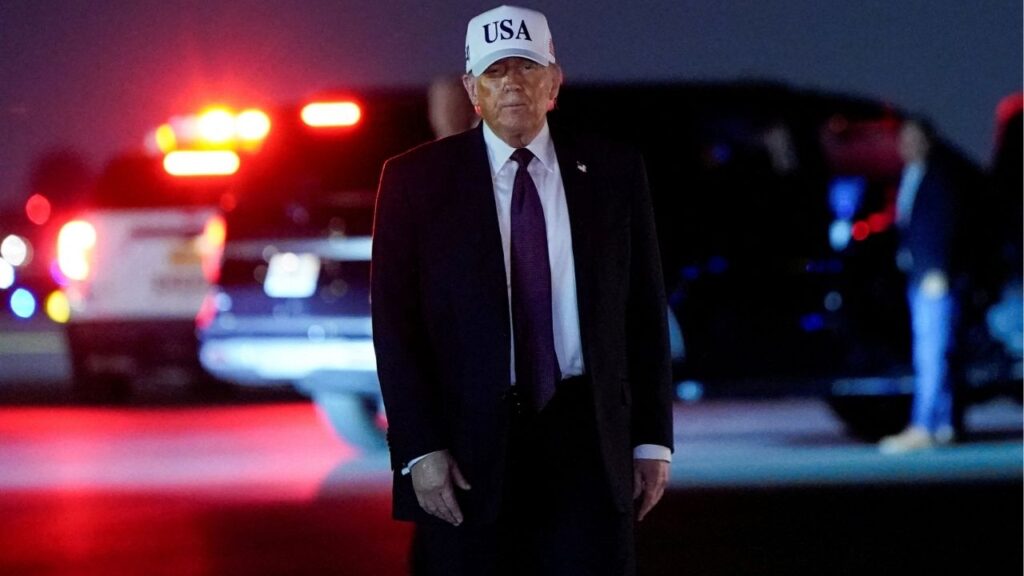 President Donald Trump looks on after disembarking Air Force One at Palm Beach International Airport in West Palm Beach, Florida, U.S., February 27, 2026. (Reuters/Elizabeth Frantz)