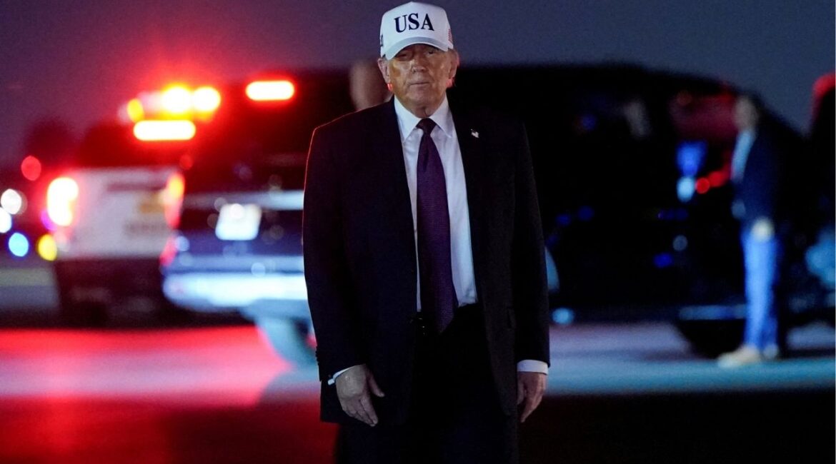 President Donald Trump looks on after disembarking Air Force One at Palm Beach International Airport in West Palm Beach, Florida, U.S., February 27, 2026. (Reuters/Elizabeth Frantz)