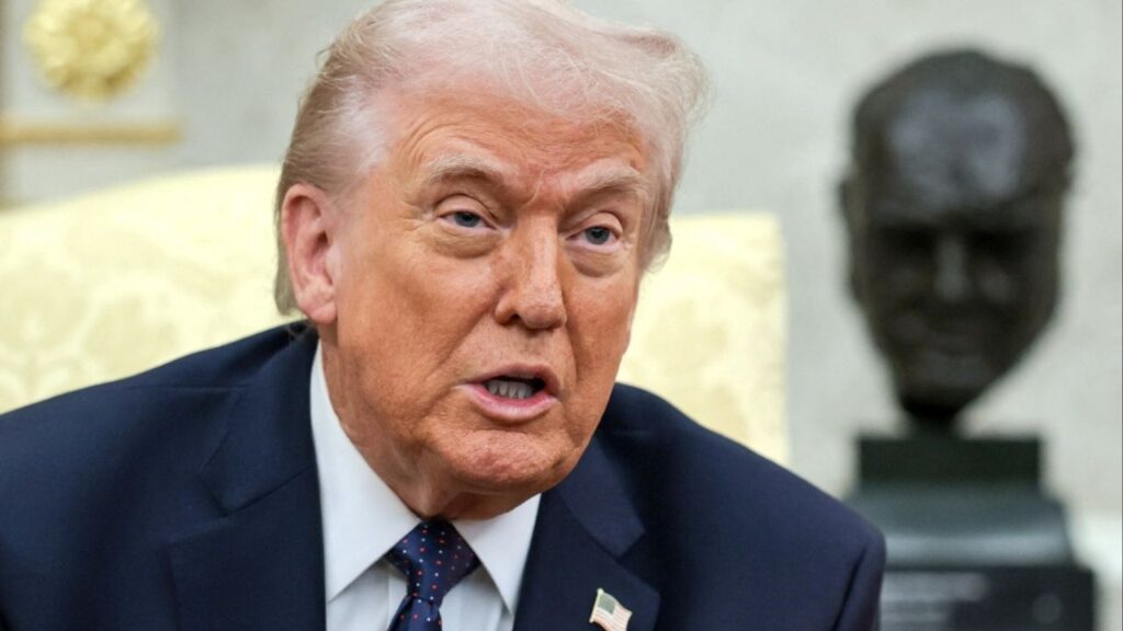 President Donald Trump speaks as he meets with German Chancellor Friedrich Merz in the Oval Office at the White House in Washington, D.C., U.S., March 3, 2026. (Reuters/Jonathan Ernst)