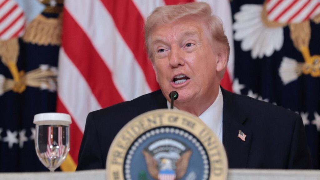 President Donald Trump speaks during a lunch with the Kennedy Center board members in the East Room of the White House in Washington, D.C., U.S., March 16, 2026. (Reuters/Jonathan Ernst)
