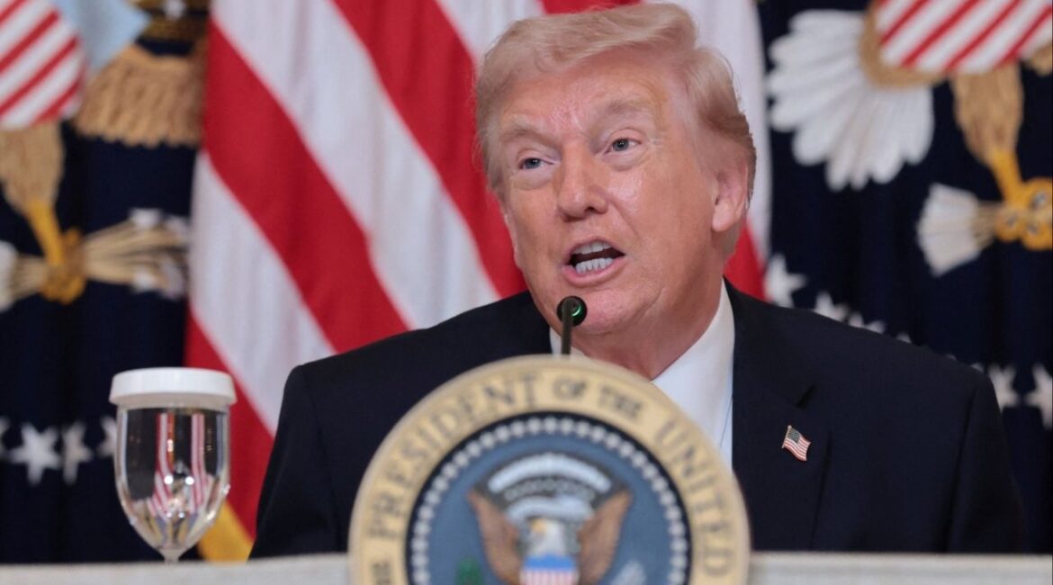 President Donald Trump speaks during a lunch with the Kennedy Center board members in the East Room of the White House in Washington, D.C., U.S., March 16, 2026. (Reuters/Jonathan Ernst)