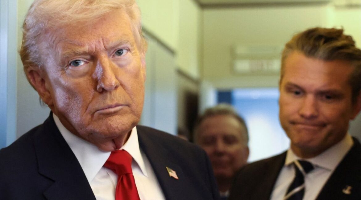 President Donald Trump, with Secretary of Defense Pete Hegseth at his side, looks on as he speaks to reporters aboard Air Force One on a flight from Dover, Delaware, to Miami, Florida, U.S., March 7, 2026. (Reuters/Kevin Lamarque)President Donald Trump, with Secretary of Defense Pete Hegseth at his side, looks on as he speaks to reporters aboard Air Force One on a flight from Dover, Delaware, to Miami, Florida, U.S., March 7, 2026. (Reuters/Kevin Lamarque)