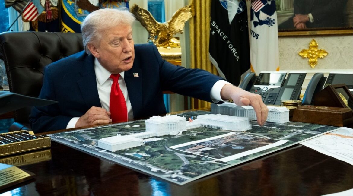 President Donald Trump with a model of his proposed ballroom, in the Oval Office of the White House in Washington, Dec. 12, 2025. The National Capital Planning Commission on Thursday delayed its final vote on President Trump’s planned $400 million White House ballroom amid a deluge of negative comments from the public.(Doug Mills/The New York Times)