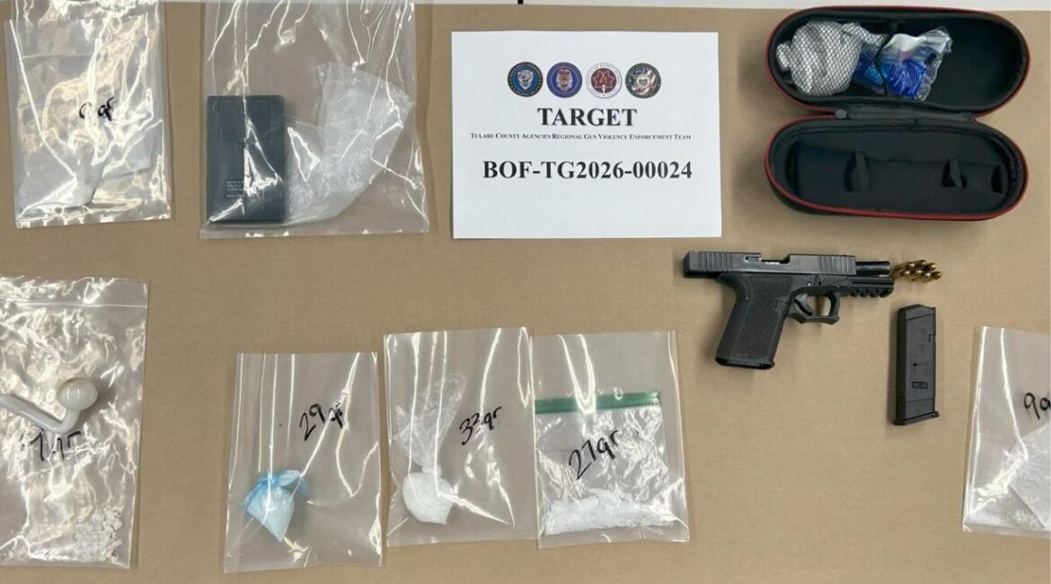 Robert Bailey, 51, of Exeter, was arrested Monday, March 2, 2026, on felony warrants after Visalia Police found methamphetamine and a privately manufactured pistol. (Visalia PD)