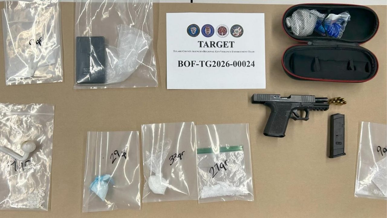 Robert Bailey, 51, of Exeter, was arrested Monday, March 2, 2026, on felony warrants after Visalia Police found methamphetamine and a privately manufactured pistol. (Visalia PD)