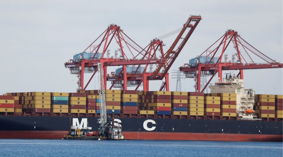 Shipping containers sit on a Mediterranean Shipping Company vessel docked at the port of Los Angeles in Long Beach, California, U.S., March 10, 2026. (Reuters/Caroline Brehman)