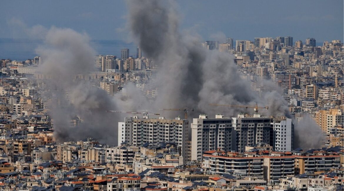Smoke billows after reported strikes on Beirut's southern suburbs, following an escalation between Hezbollah and Israel amid the U.S.-Israeli conflict with Iran, as seen from Baabda, Lebanon, March 6, 2026. (Reuters/Mohamed Azakir)