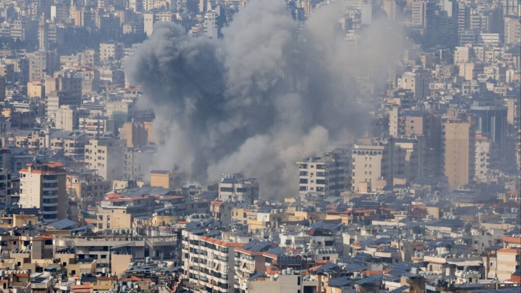 Smoke rises after an Israeli strike on Beirut's southern suburbs, following an escalation between Hezbollah and Israel amid the U.S.-Israeli conflict with Iran, Lebanon. (Reuters/Mohamed Azakir)