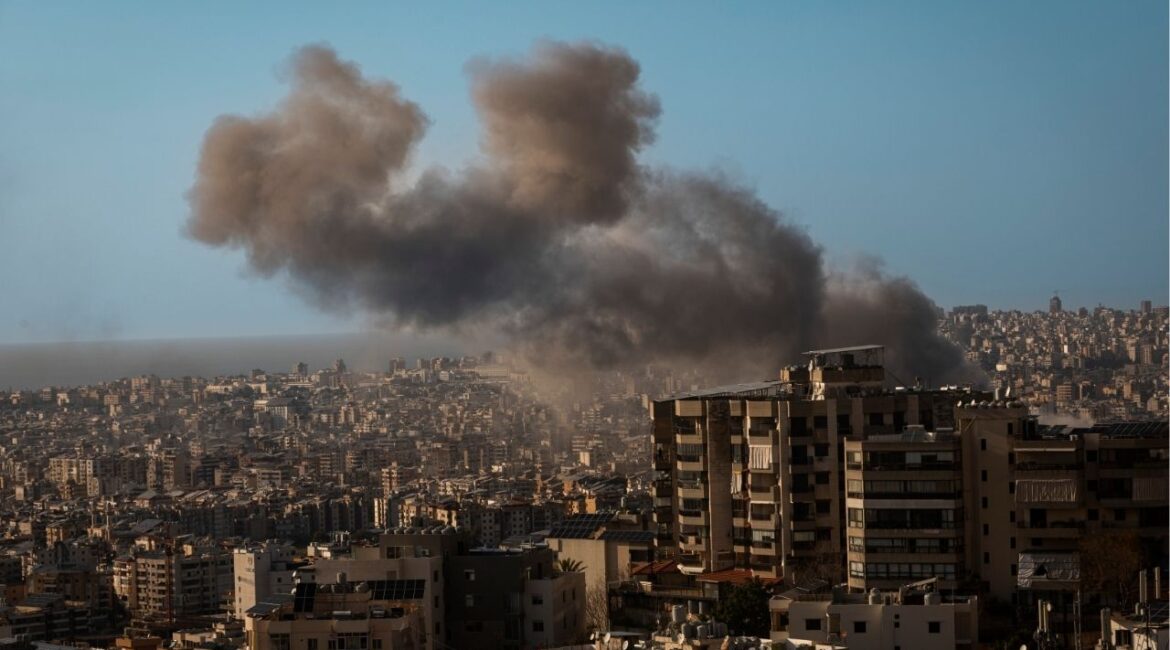 Smoke rises from an Israeli airstrike in Dahiyeh, the southern suburbs of Beirut, Lebanon, on Tuesday, March 10, 2026. Israel’s military announced a new wave of strikes in Tehran, the Iranian capital, on Tuesday after Prime Minister Benjamin Netanyahu said that he hoped the Iranian people would oust the Islamic republic and that “ultimately, it is up to them” on when the war would end. (Diego Ibarra Sánchez/The New York Times)