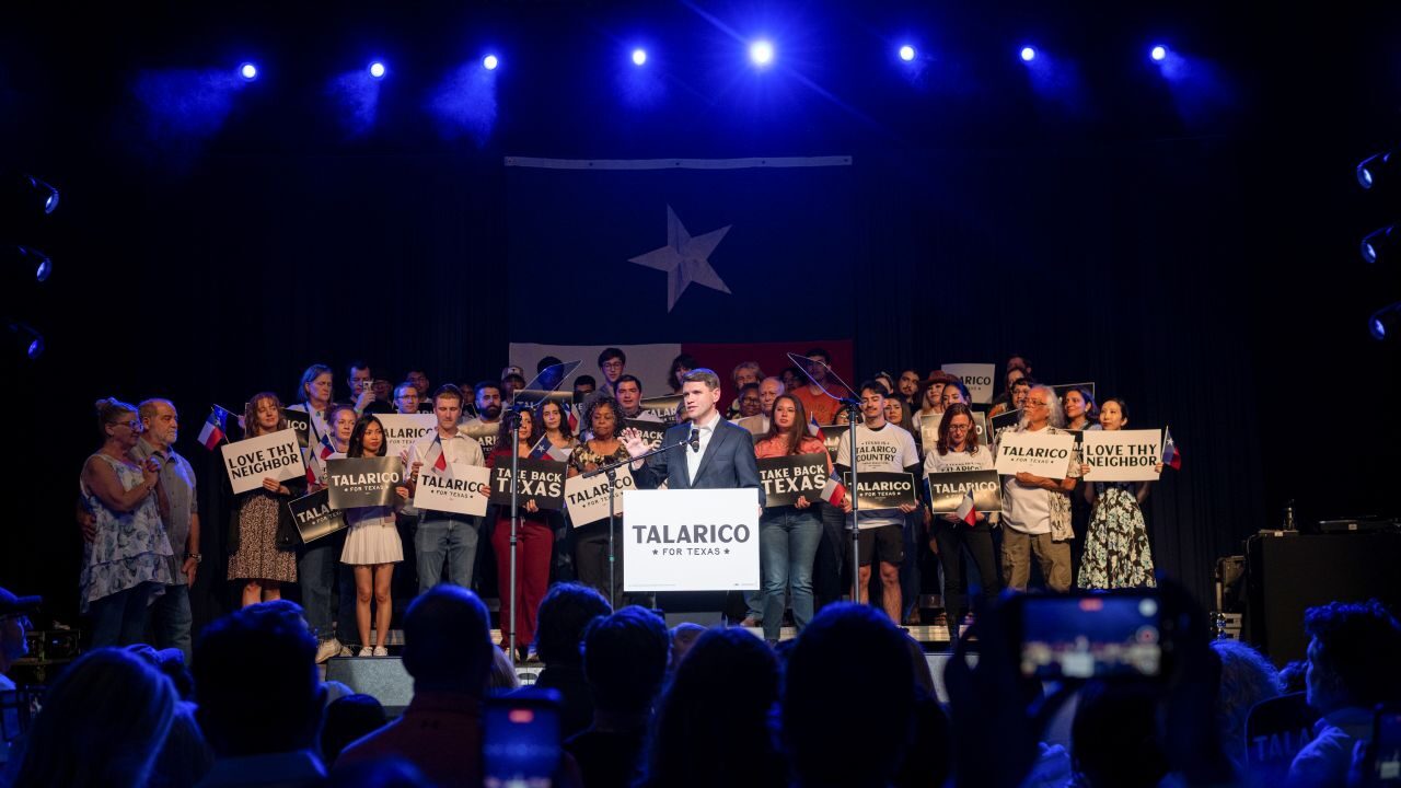 Image of U.S. Senate candidate James Talarico surrounded by his campaign supporters in Austin, Texas
