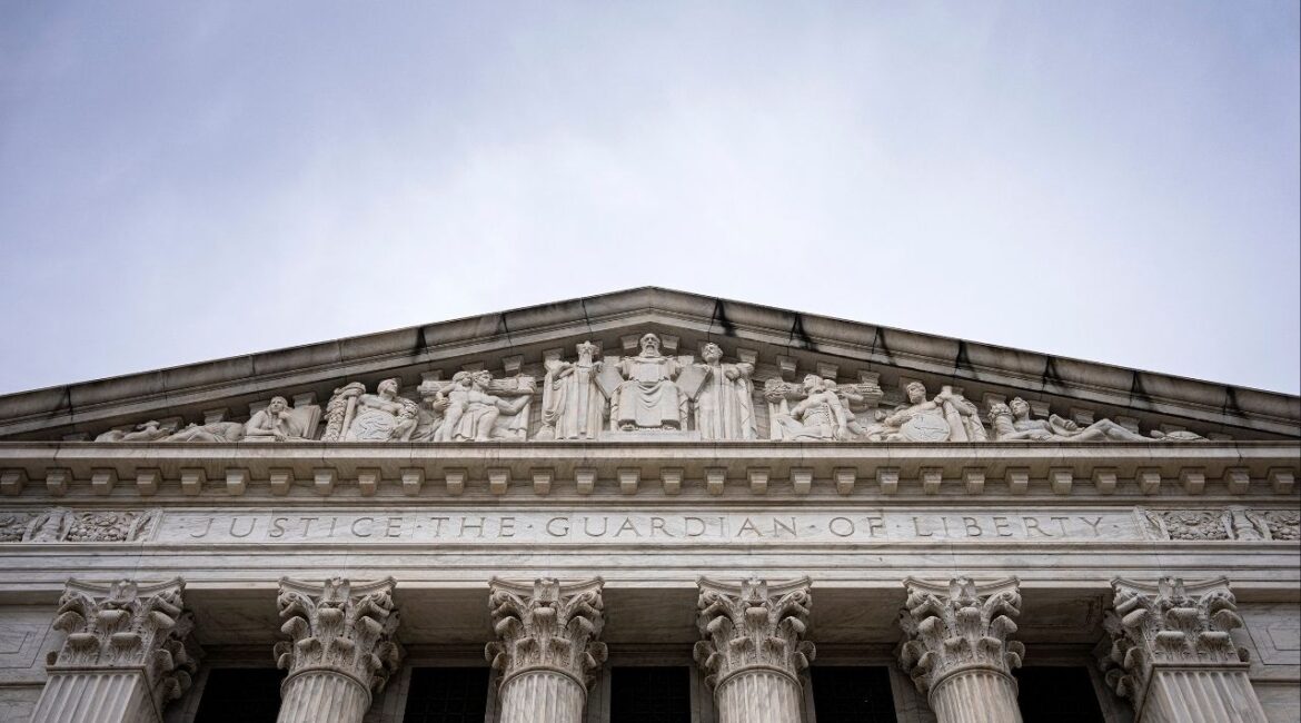The back of the Supreme Court in Washington on on Monday, Dec. 8, 2025. The Republican National Committee wants to toss ballots arriving after Election Day. Critics say thousands of votes — a majority cast by Democrats — are at stake. (Al Drago/The New York Times)