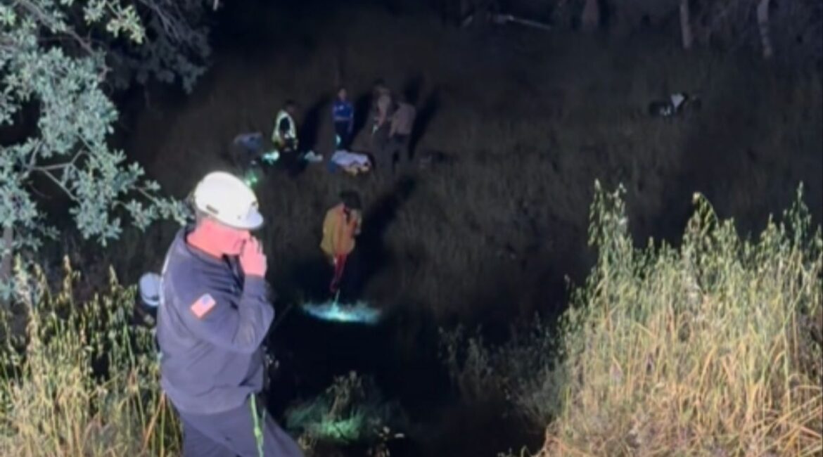 Three people suffered minor to moderate injuries after their vehicle went off Trimmer Springs Road near Pine Flat Lake Wednesday, March 25, 2026, night. (CalFire)