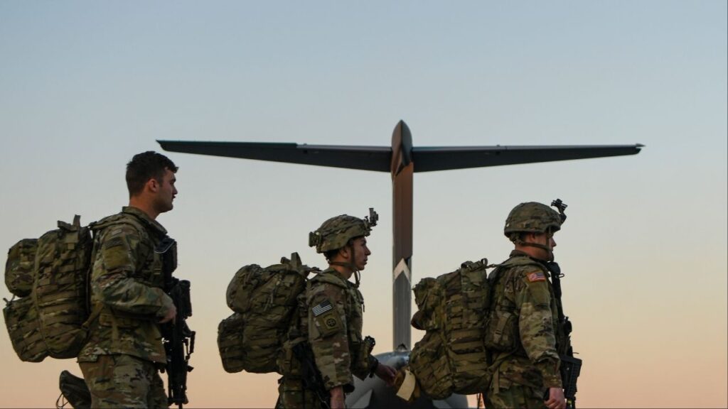 Troops from the 82nd Airborne Division prepare to deploy from Fort Bragg, N.C., to Eastern Europe in response to the war in Ukraine, Feb. 14, 2022. Senior military officials are weighing a possible deployment of a combat brigade from the Army’s 82nd Airborne Division and some elements of the division’s headquarters staff to support U.S. military operations in Iran, defense officials said. (Kenny Holston/The New York Times)
