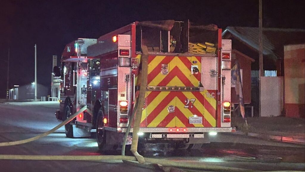 Tulare County fire crews responded Monday, March 23, 2026, morning to a two-alarm commercial structure fire in Pixley that is now under control, with no injuries reported and the cause under investigation. (Tulare County FD)