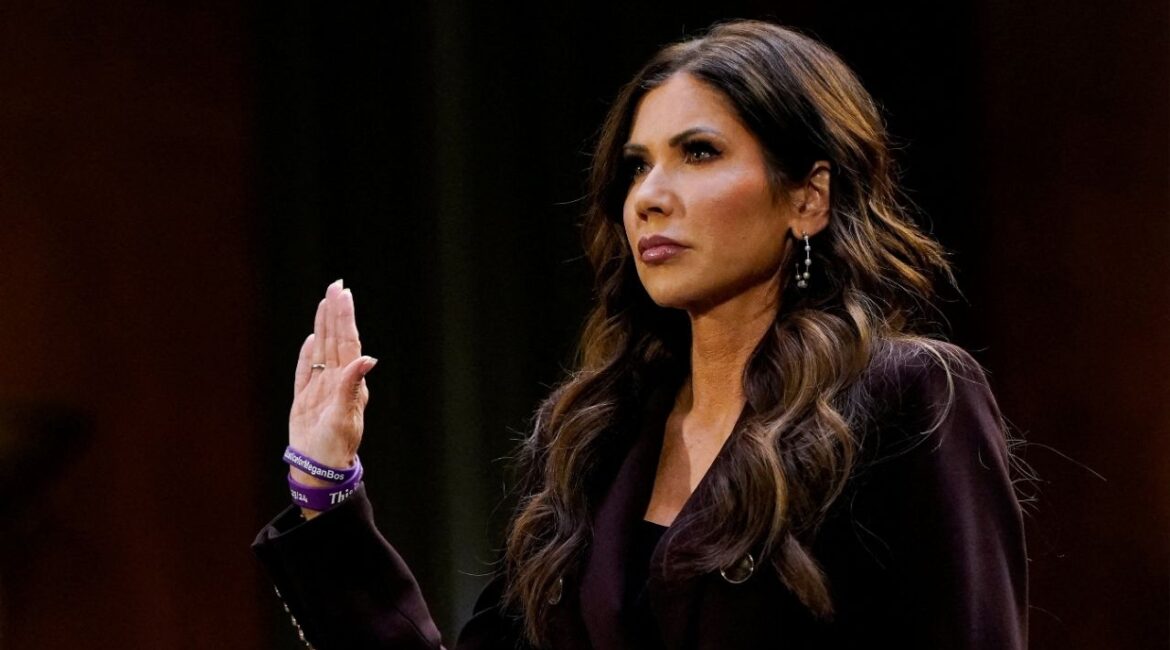 U.S. Homeland Security Secretary Kristi Noem is sworn in as she testifies before a Senate Judiciary Committee hearing on "Oversight of the Department of Homeland Security," on Capitol Hill in Washington, D.C., U.S., March 3, 2026. (Reuters/Elizabeth Frantz)