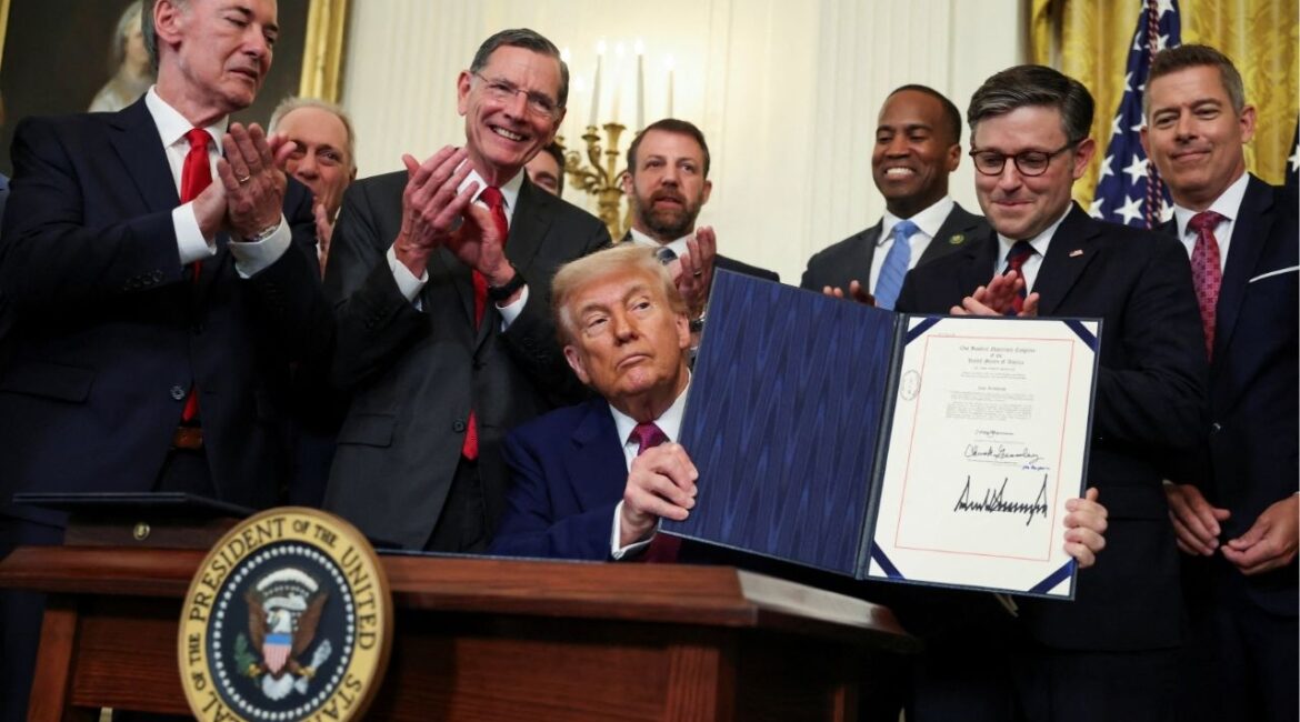 U.S. President Donald Trump shows a signed resolution approved by Congress to rescind the EPA's 2023 approval of California's plans to require a rising number of zero-emission heavy-duty trucks, and another resolution on California's low-NOx, or low-nitrogen oxide, regulation for heavy-duty highway and off-road vehicles and engines, at the White House in Washington, D.C., U.S., June 12, 2025. (Reuters File)