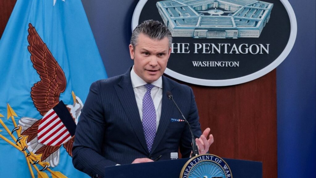 U.S. Secretary of Defense Pete Hegseth attends a briefing held with Chairman of the Joint Chiefs of Staff General Dan Caine (not pictured), amid the U.S.-Israeli conflict with Iran, at the Pentagon in Washington, D.C., U.S., March 31, 2026. (Reuters/Jonathan Ernst)