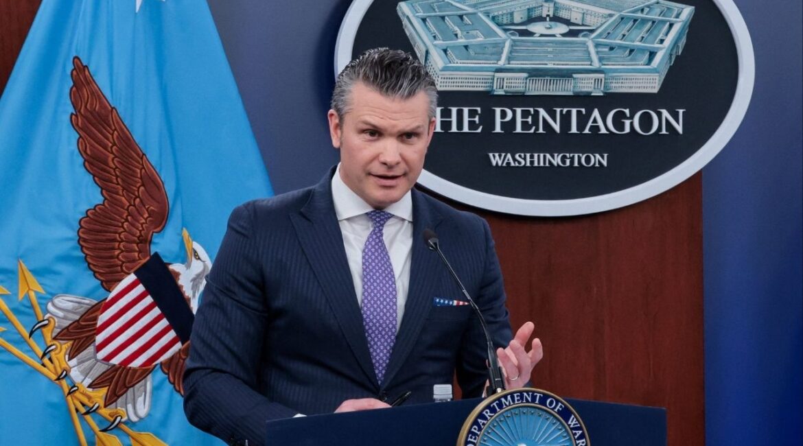 U.S. Secretary of Defense Pete Hegseth attends a briefing held with Chairman of the Joint Chiefs of Staff General Dan Caine (not pictured), amid the U.S.-Israeli conflict with Iran, at the Pentagon in Washington, D.C., U.S., March 31, 2026. (Reuters/Jonathan Ernst)