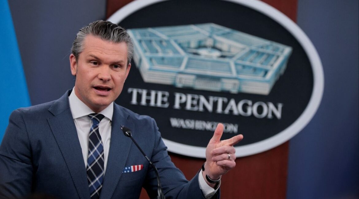 U.S. Secretary of Defense Pete Hegseth holds a briefing with Chairman of the Joint Chiefs of Staff General Dan Caine, amid the U.S.-Israeli war on Iran, at the Pentagon in Washington, D.C., U.S., March 19, 2026. (Reuters/Evan Vucci)