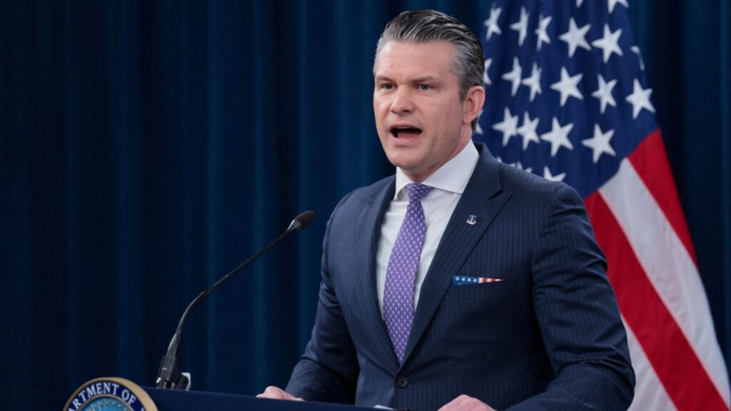 U.S. Secretary of Defense Pete Hegseth speaks during a briefing held with Chairman of the Joint Chiefs of Staff General Dan Caine (not pictured), amid the U.S.-Israeli conflict with Iran, at the Pentagon in Washington, D.C., U.S., March 31, 2026. (Reuters/Jonathan Ernst)