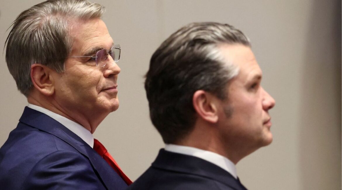 U.S. Treasury Secretary Scott Bessent and U.S. Secretary of Defense Pete Hegseth attend the "Shield of the Americas" Summit in Miami, Florida, U.S., March 7, 2026. (Reuters/Kevin Lamarque)