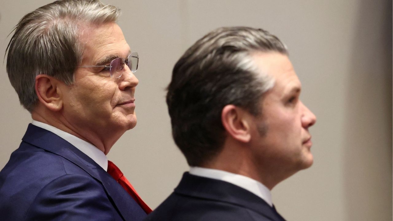 U.S. Treasury Secretary Scott Bessent and U.S. Secretary of Defense Pete Hegseth attend the "Shield of the Americas" Summit in Miami, Florida, U.S., March 7, 2026. (Reuters/Kevin Lamarque)