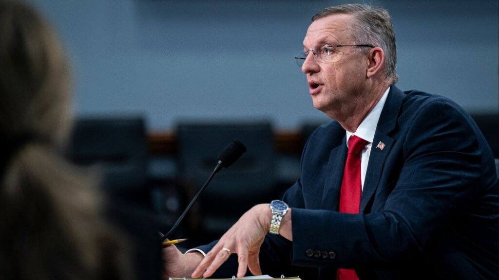 Veterans Affairs Secretary Doug Collins speaks during a hearing on Capitol Hill in Washington, May 15, 2025. A federal judge in Rhode Island ordered the Trump administration to restore a union contract with more than 300,000 Veterans Affairs Department workers, after Collins moved to nullify the agreement in August. (Al Drago/The New York Times)
