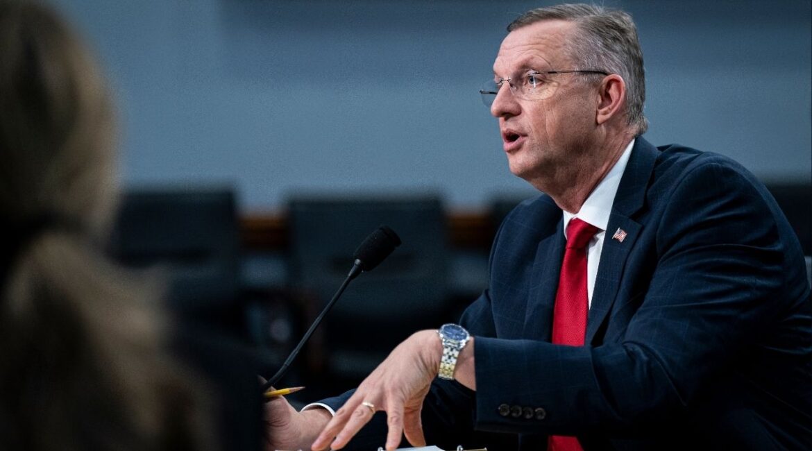 Veterans Affairs Secretary Doug Collins speaks during a hearing on Capitol Hill in Washington, May 15, 2025. A federal judge in Rhode Island ordered the Trump administration to restore a union contract with more than 300,000 Veterans Affairs Department workers, after Collins moved to nullify the agreement in August. (Al Drago/The New York Times)