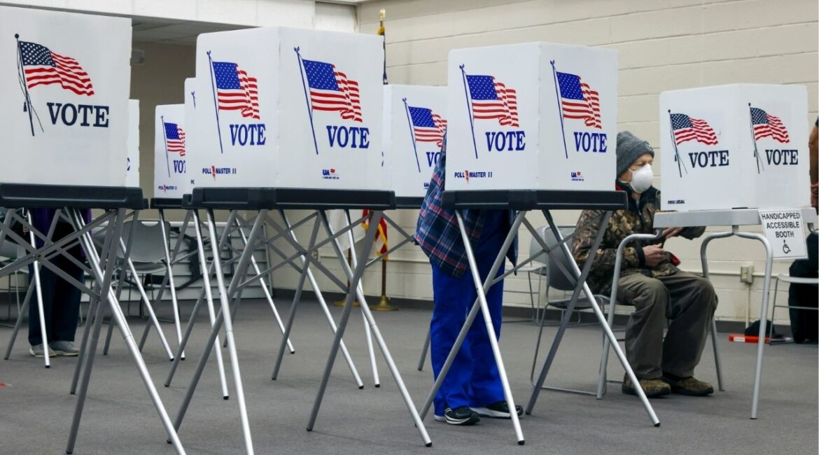 Voters at a polling place on primary election day in Reidsville, N.C., on Tuesday, March 3, 2026. The Democratic National Committee sued the Trump administration on March 10 to try to compel the government to say whether it was planning to put armed federal agents or military personnel at polling places or election offices this year. (Travis Dove/The New York Times)