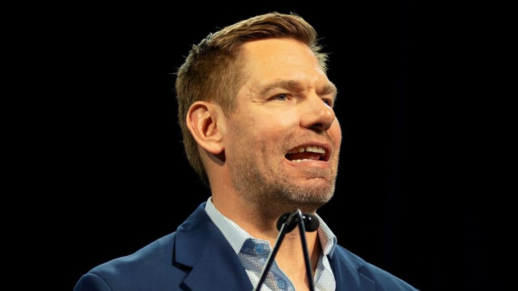 California gubernatorial candidate Eric Swalwell speaks during the California Democratic Convention in San Francisco, California, U.S., February 21, 2026. REUTERS/Manuel Orbegozo/File Photo