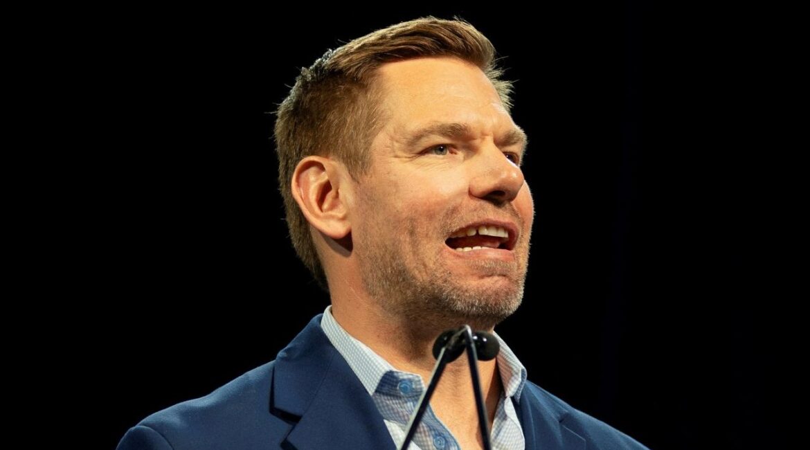 California gubernatorial candidate Eric Swalwell speaks during the California Democratic Convention in San Francisco, California, U.S., February 21, 2026. REUTERS/Manuel Orbegozo/File Photo