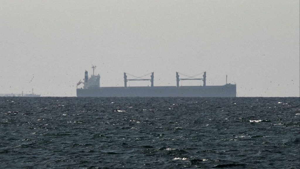 A cargo ship in the Gulf, near the Strait of Hormuz, as seen from northern Ras al-Khaimah, near the border with Oman’s Musandam governance, amid the U.S.-Israeli conflict with Iran, in United Arab Emirates, March 11, 2026. (Reuters File)