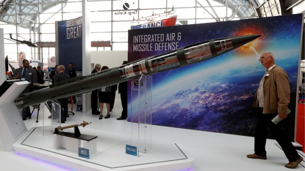 A man looks at a Patriot Advanced Capability (PAC-3) Missile Segment Enhancement (MSE) model by Lockheed Martin at an international military fair in Kielce, Poland September 7, 2017. (Reuters/Kacper Pempel)