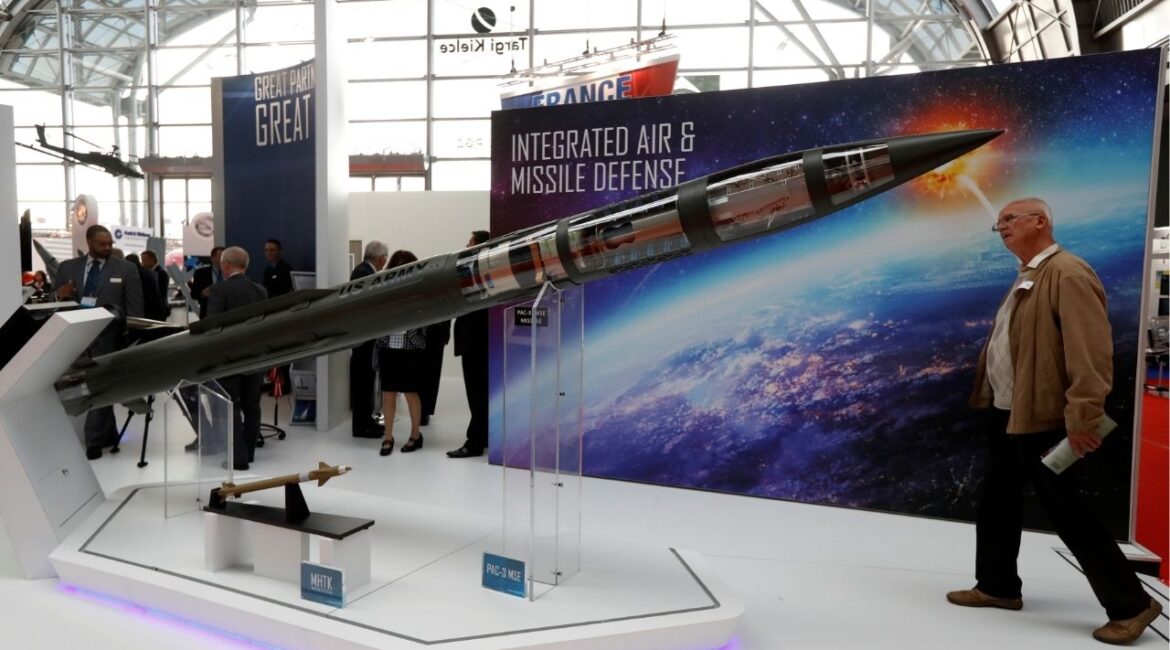 A man looks at a Patriot Advanced Capability (PAC-3) Missile Segment Enhancement (MSE) model by Lockheed Martin at an international military fair in Kielce, Poland September 7, 2017. (Reuters/Kacper Pempel)