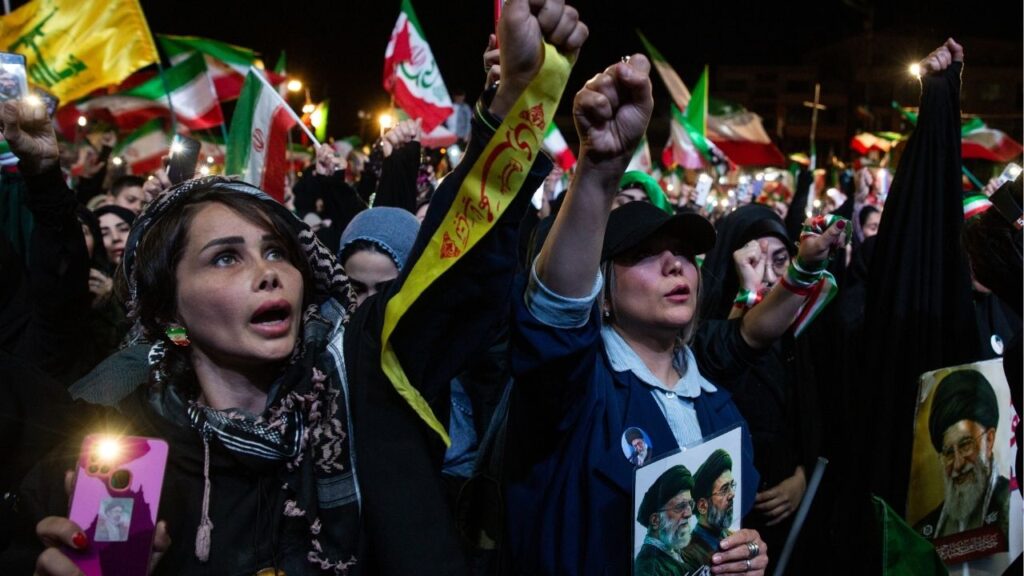 A pro-government demonstration in Enghelab Square in Tehran, Iran on Wednesday, April 22, 2026. Iran’s foreign minister, Seyed Abbas Araghchi, defended his country’s restrictive measures on the Strait of Hormuz, a strategic oil and gas transit route, on Wednesday, saying they were intended to “safeguard its security and national interests against threats and aggression.” (Arash Khamooshi/The New York Times)