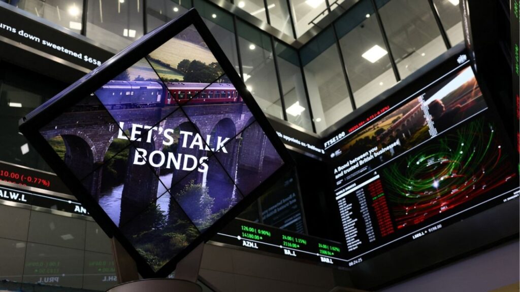 A screen displays financial market information at the London Stock Exchange in London, Britain January 19, 2026. (Reuters/Jack Taylor)
