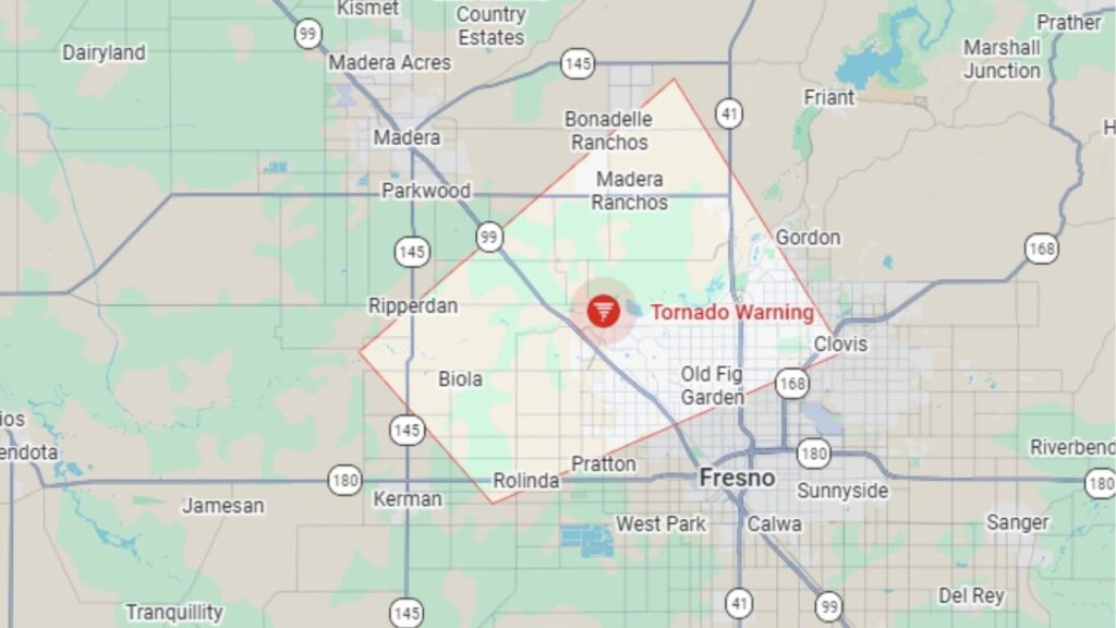 A tornado warning issued by the National Weather Service on Tuesday, April 21, 2026. (Google)