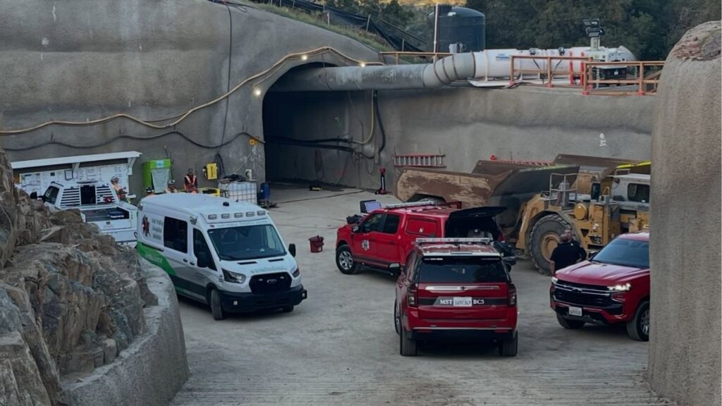A tunnel collapse near Knights Ferry on Tuesday, April 14, 2026, left one person dead and another injured, officials said. (Modesto FD)