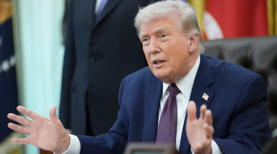 President Donald Trump takes questions from reporters after signing an executive order in the Oval Office of the White House in Washington, March 31, 2026. Bank of New York Mellon and the brokerage Robinhood will work with the federal government to implement the so-called Trump accounts, a tax-sheltered savings system for children, the Treasury Department said on Monday, April 6, 2026. (Doug Mills/The New York Times)