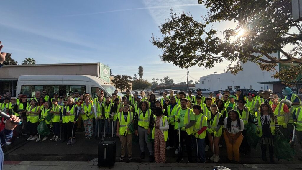 Image of Beautify Fresno volunteers in lime work vests in October 2024